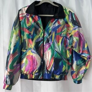 VTG 80s 90s Colorful Art to Wear Women's Reversible Bomber Jacket Windbreaker